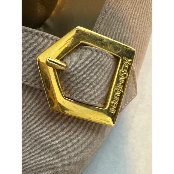 Vintage Yves Saint Laurent YSL Tan Gold Buckle Square Toe Block Heel Shoes Sz 6 - Picture 2 of 7